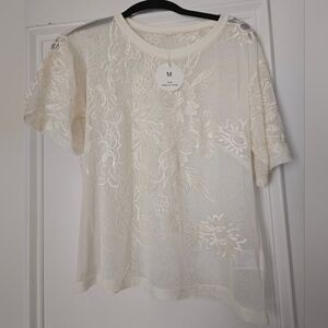 Amazon Elegant Mesh Cream Lace Top